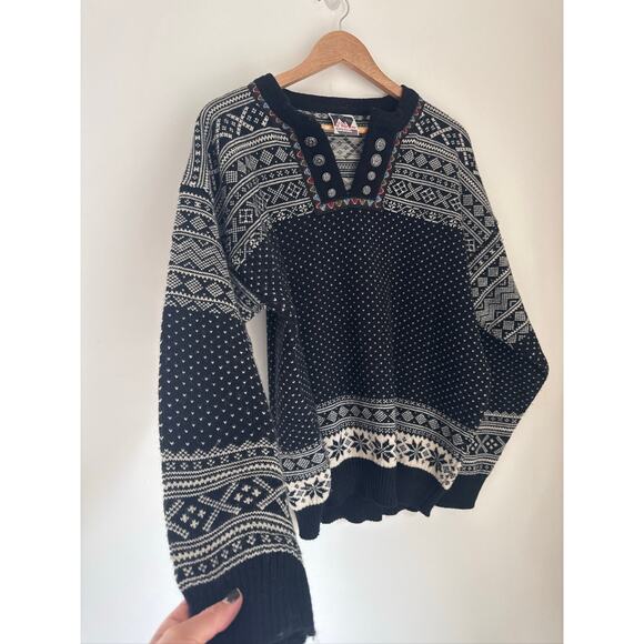 Dale of Norway Vintage Fair Isle Wool Classic Nordic V-Neck Sweater -Large - Picture 2 of 7